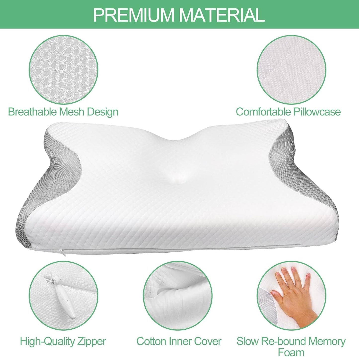 Oreiller orthopédique, Oreiller pour douleurs cervicales, Oreiller en mousse à mémoire de forme, Oreiller orthopédique pour le cou, Oreiller orthopédique pour dormir, Oreiller orthopédique pour le soutien du cou, Pièces d'oreiller anti-ronflement Oreillers orthopédiques cervicaux Naty Shop