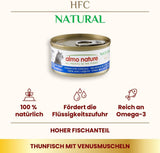 Almo Nature HFC Nourriture humide naturelle pour chat - Thon aux palourdes, paquet de 24 (24 x 70g)