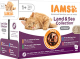 IAMS Delights Land & Sea Collection Nourriture humide pour chats - Assortiment de viande et de poisson multipack en sauce, nourriture humide pour chats de 1 an et plus, 12 x 85 g
