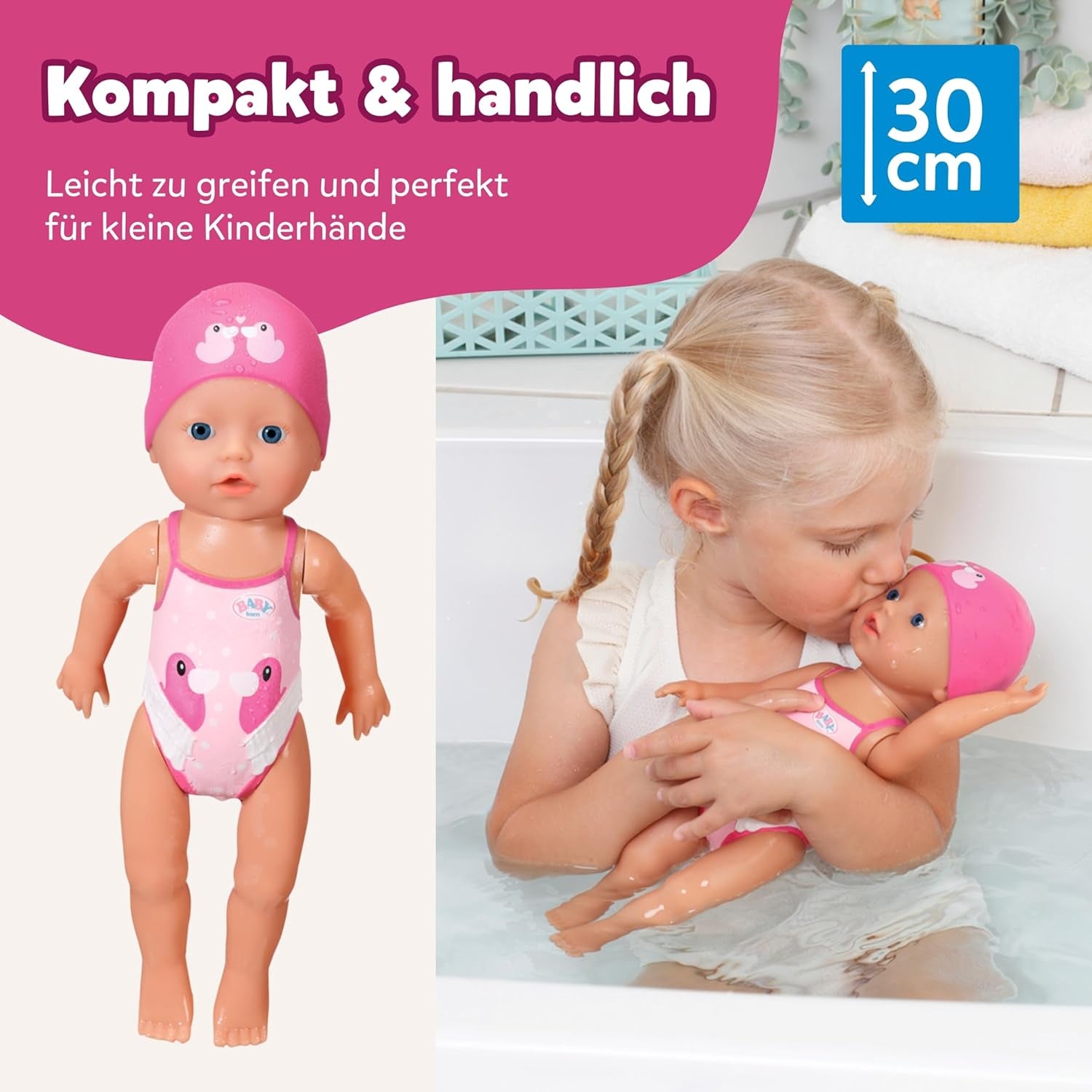 BABY Born My First Swimmer Girl - Poupée 30 cm - Poupée de bain avec mécanisme pivotant, étanche - Fonctionne sans piles - Convient aux enfants de 1 an et plus