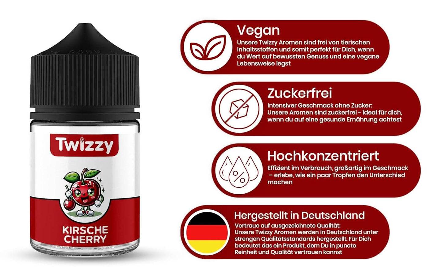 Arôme alimentaire Twizzy Cerise - 60 ml - Saveur intense - Idéal pour la pâtisserie Arômes Naty Shop