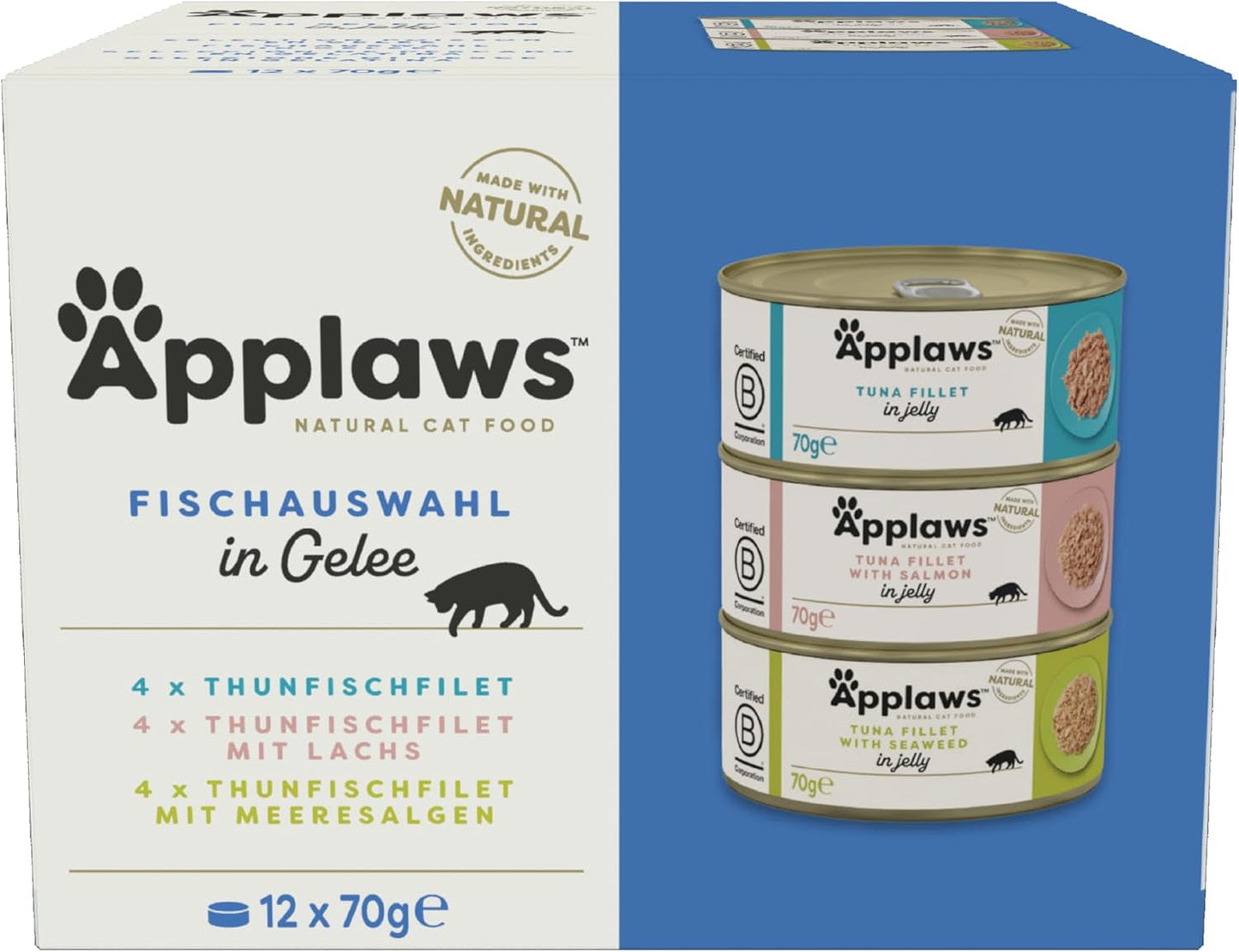 Applaws Nourriture humide naturelle pour chat, sélection de gelée de poisson (paquet de 12 x 70 g)