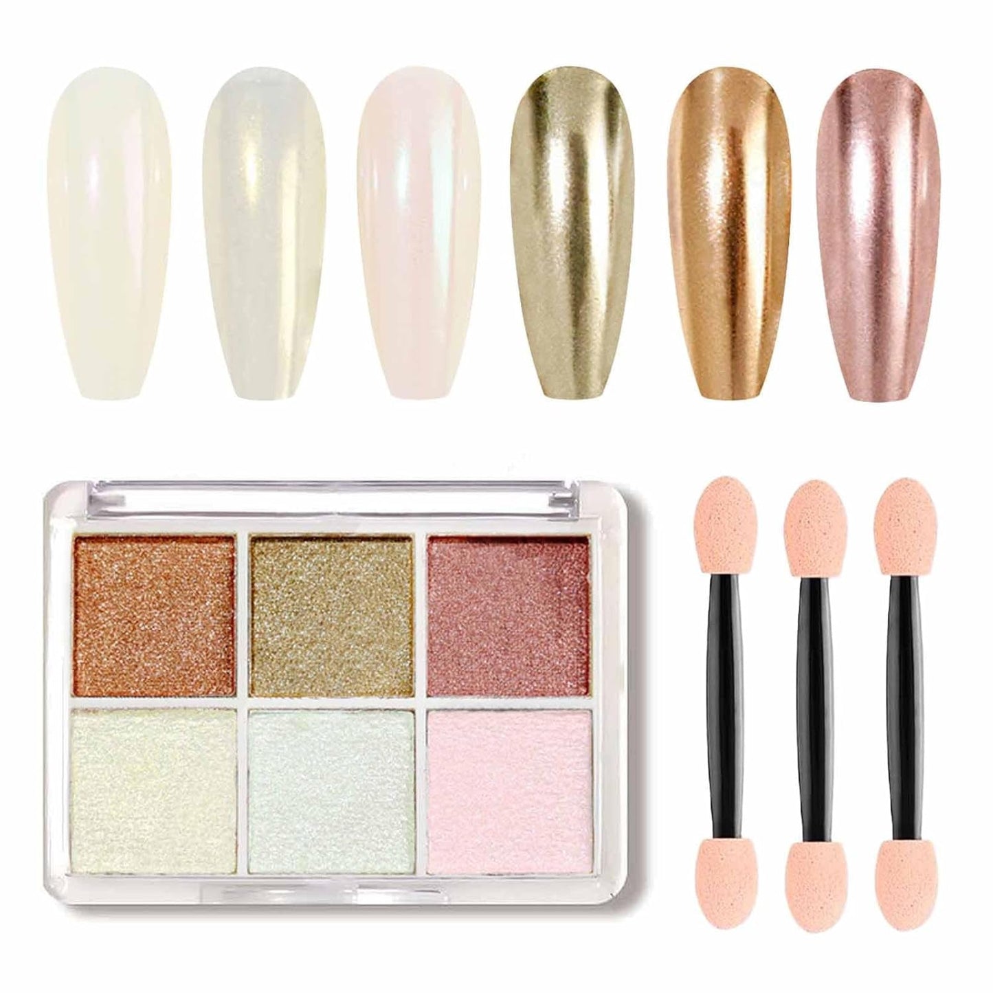 GZMAYUEN Chrome Pulver pour ongles 6 couleurs miroir Chrome poudre à ongles Pigment poudre Nail Art