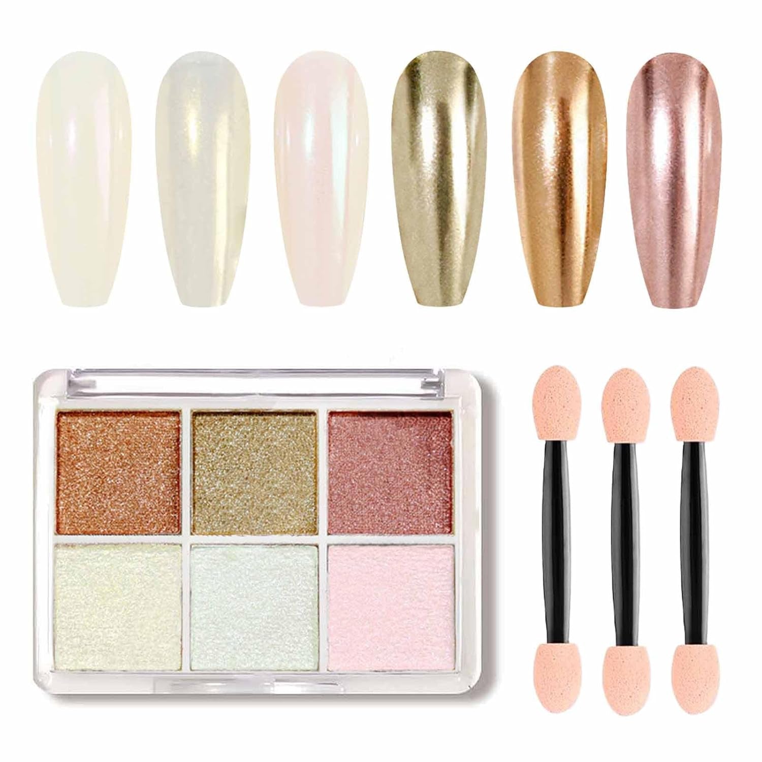 GZMAYUEN Chrome Pulver pour ongles 6 couleurs miroir Chrome poudre à ongles Pigment poudre Nail Art