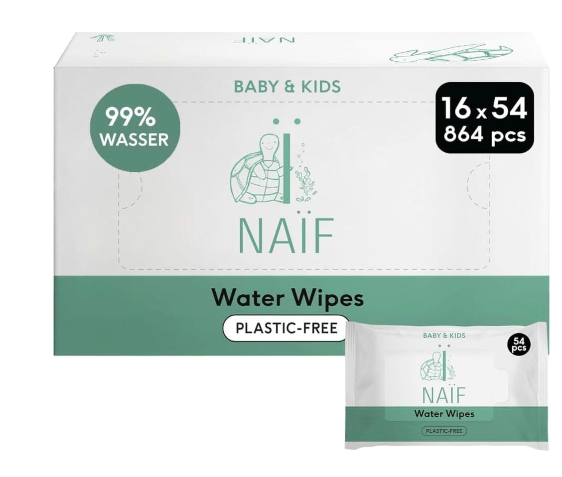 Naïf Plastique sans Feuchttücher 432 Stück (8Er X 54 Feuchttuch) - Pflege Für Babypo, Körper Und Gesicht - 99% Aus Wasser - 0% Parfüm Und Alkohol - Nachhaltige Feuchttücherbox Eukalyptus Sensitiv Naty Shop 54 Stück (16Er Pack) Eau