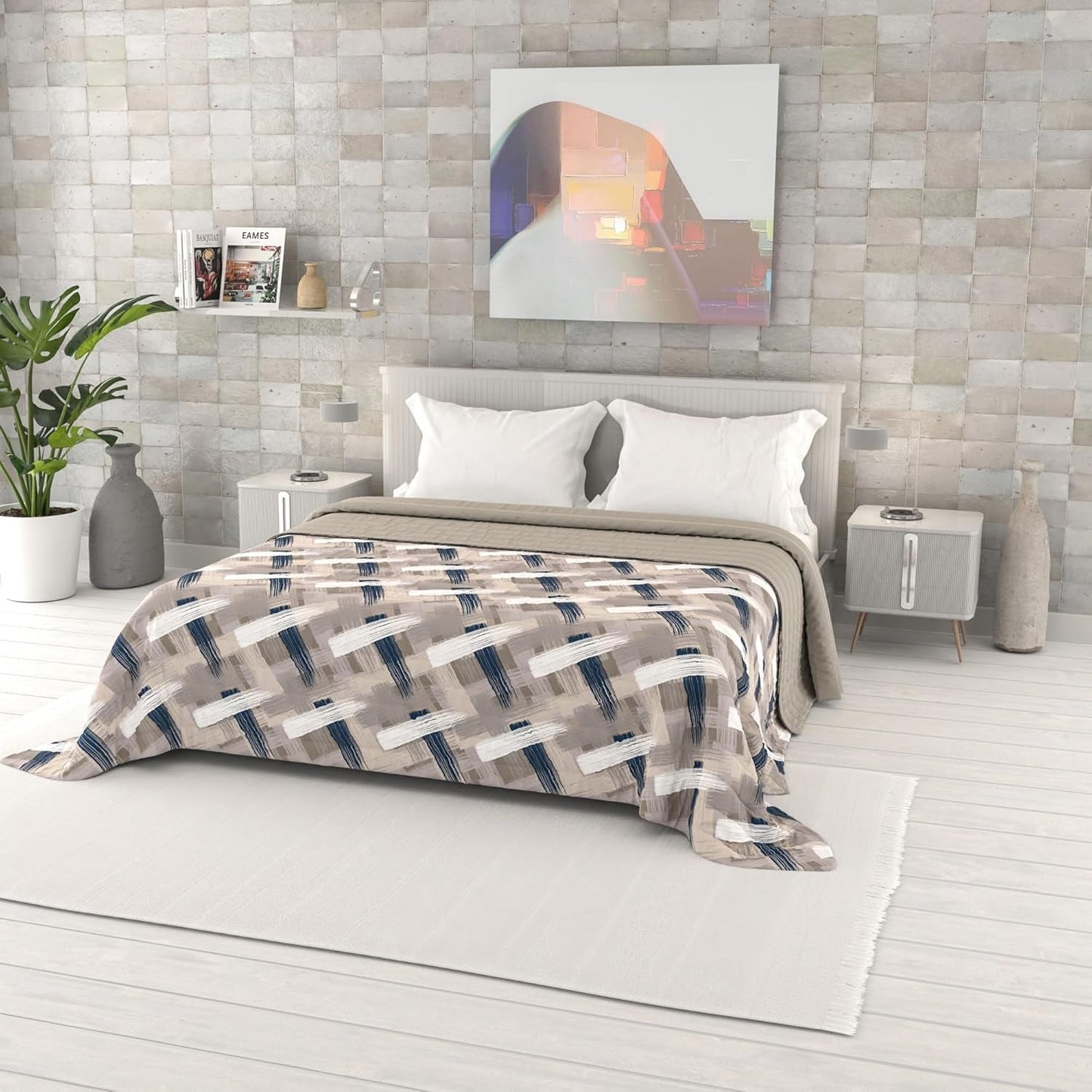 Couette d'été imprimée fantaisie, rembourrage en polyester, pétales, 260 x 270 cm.
