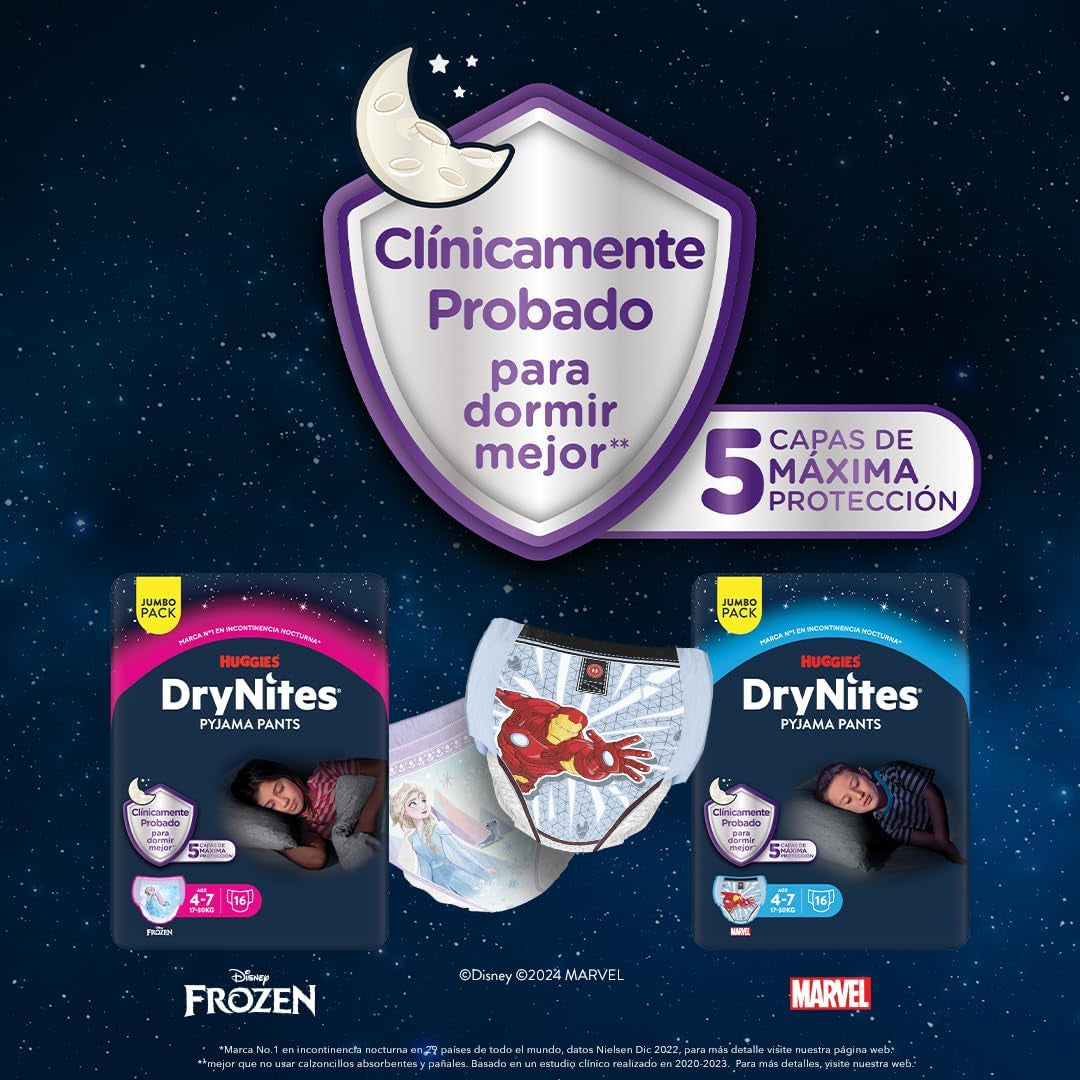Pantalon de pyjama DryNites pour filles de 3 à 5 ans, 1 paquet (1 x 16 pièces)