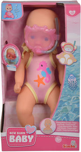 Simba 105030172 - Poupée de bain nouveau-né, poupée en vinyle en maillot de bain avec lunettes de natation, 30 cm, poupée, 3 ans et plus Poupées Naty Shop
