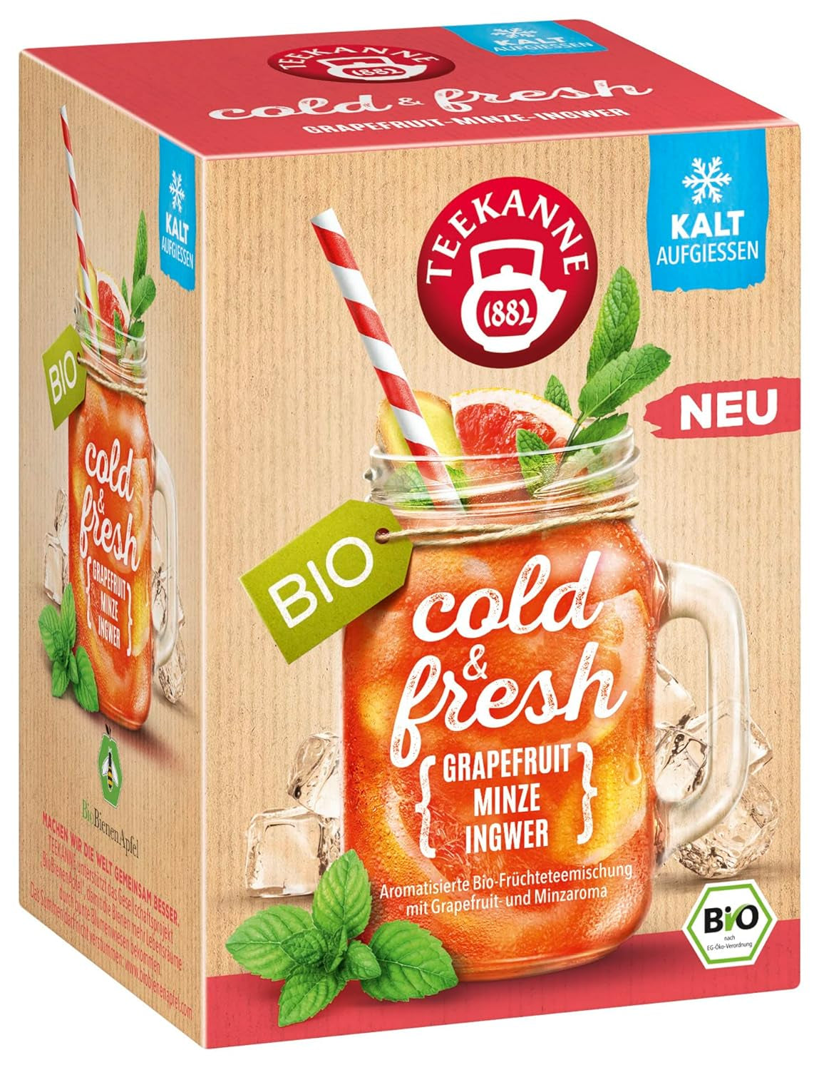 Teekanne Cold & Fresh BIO 4Er Mix - Avec les nouvelles variétés citron-menthe, pêche-maracuja, orange-romarin, pamplemousse-menthe-gingembre (4 X 45G)
