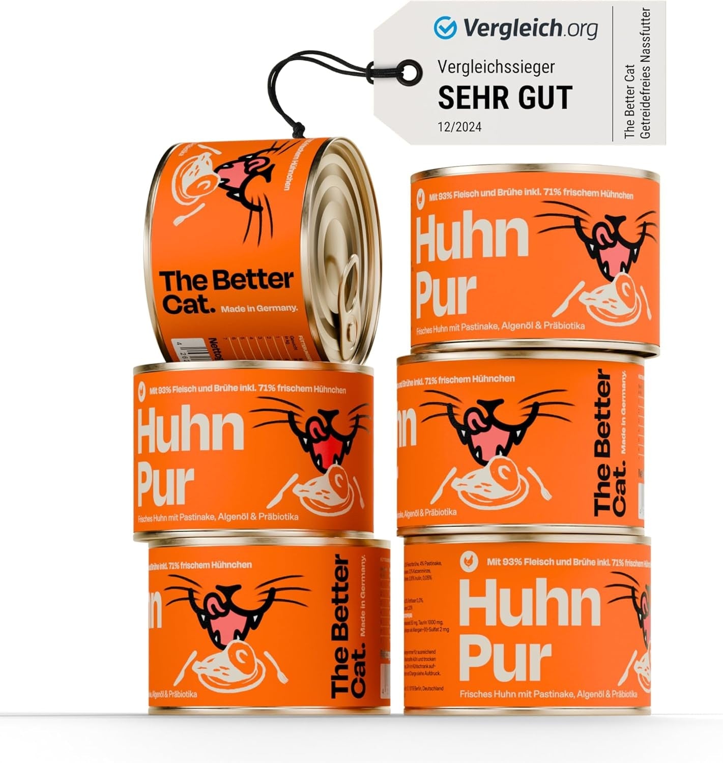 The Better Cat - Nourriture humide sans céréales à très haute teneur en viande - Nourriture pour chats de qualité supérieure, sans céréales et sans sucre (200g, Poulet)