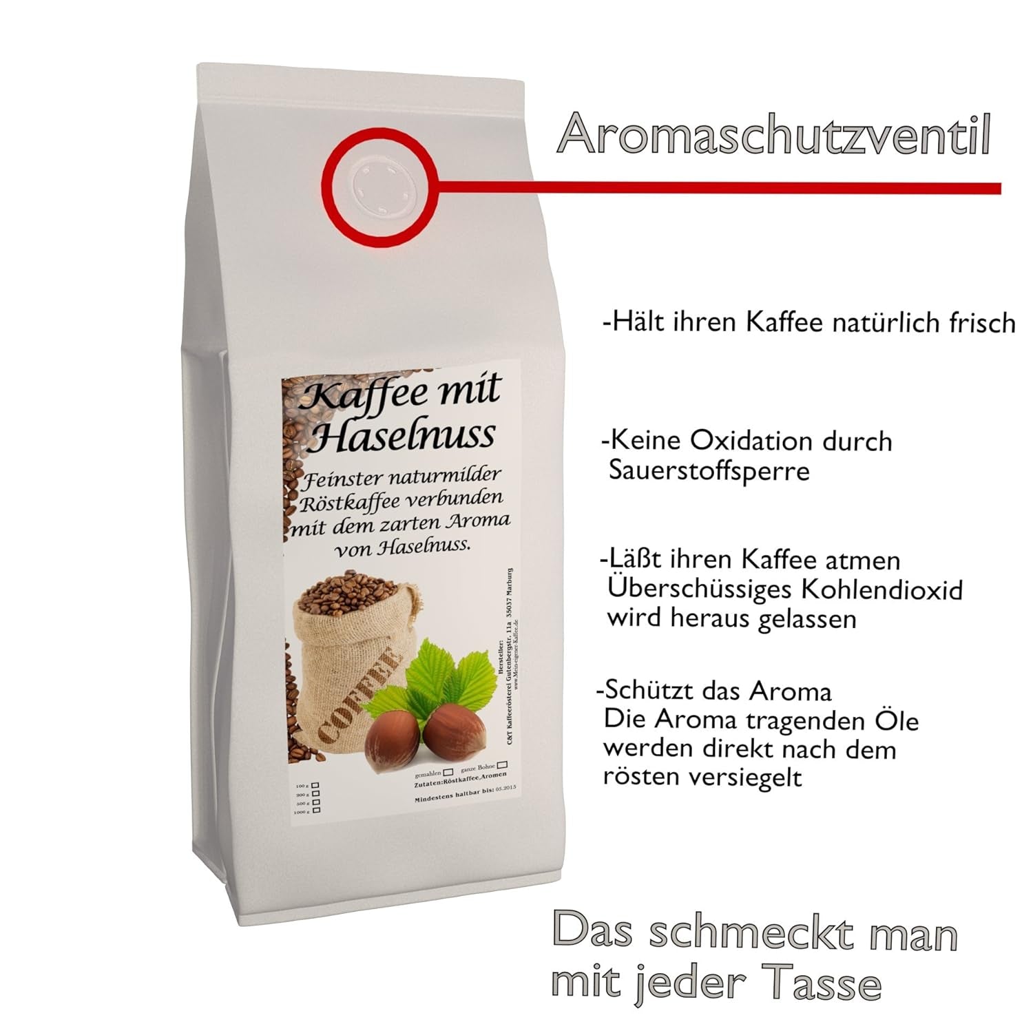 Café aux noisettes aromatiques, 3 grains entiers de 1000 g