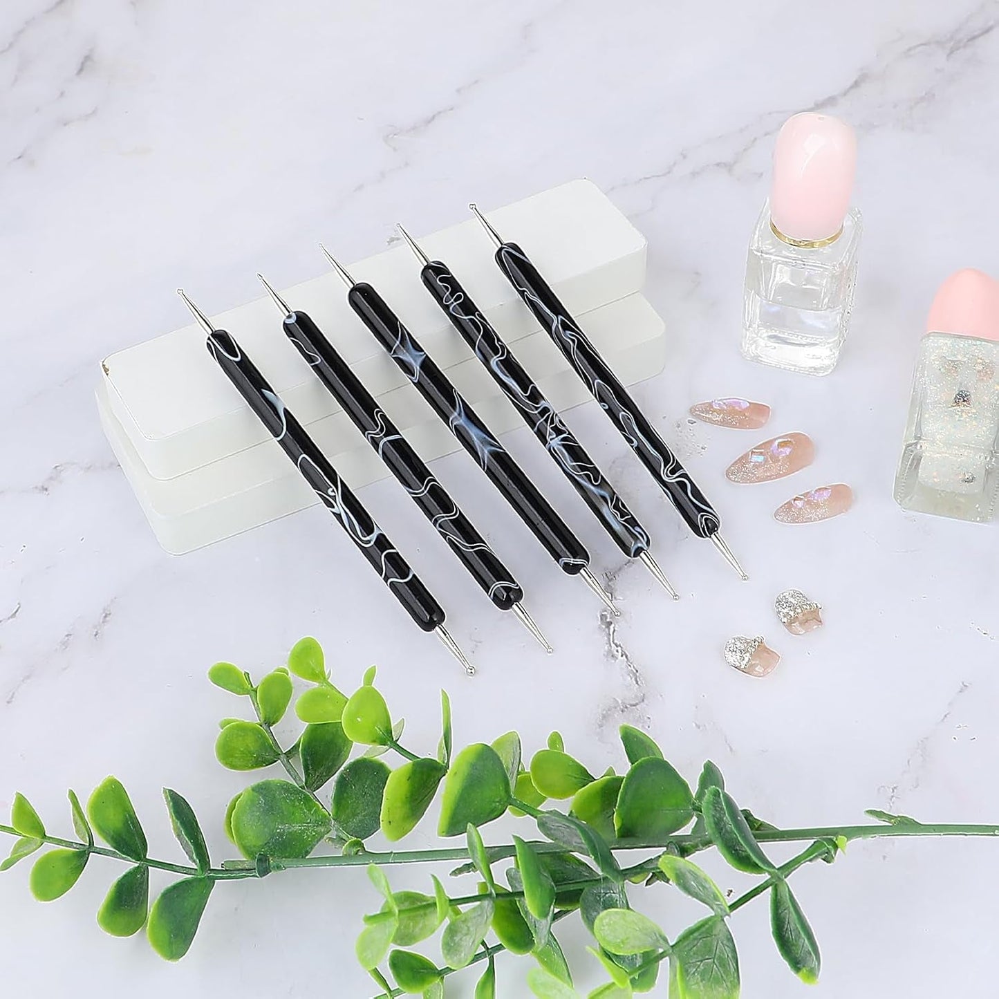 5 pièces d'outils de pointage de conception d'ongles, outil de travail de peinture, pointe de broche, outil de marbrage, outil de marbrage pour manucure de vernis à ongles, noir