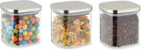 Lot de 3 bocaux de conservation avec couvercles Relaxdays, bocaux de conservation carrés de 600 ml, récipients en verre hermétiques, boîtes de conservation alimentaires transparentes/argentées Naty Shop Default Title
