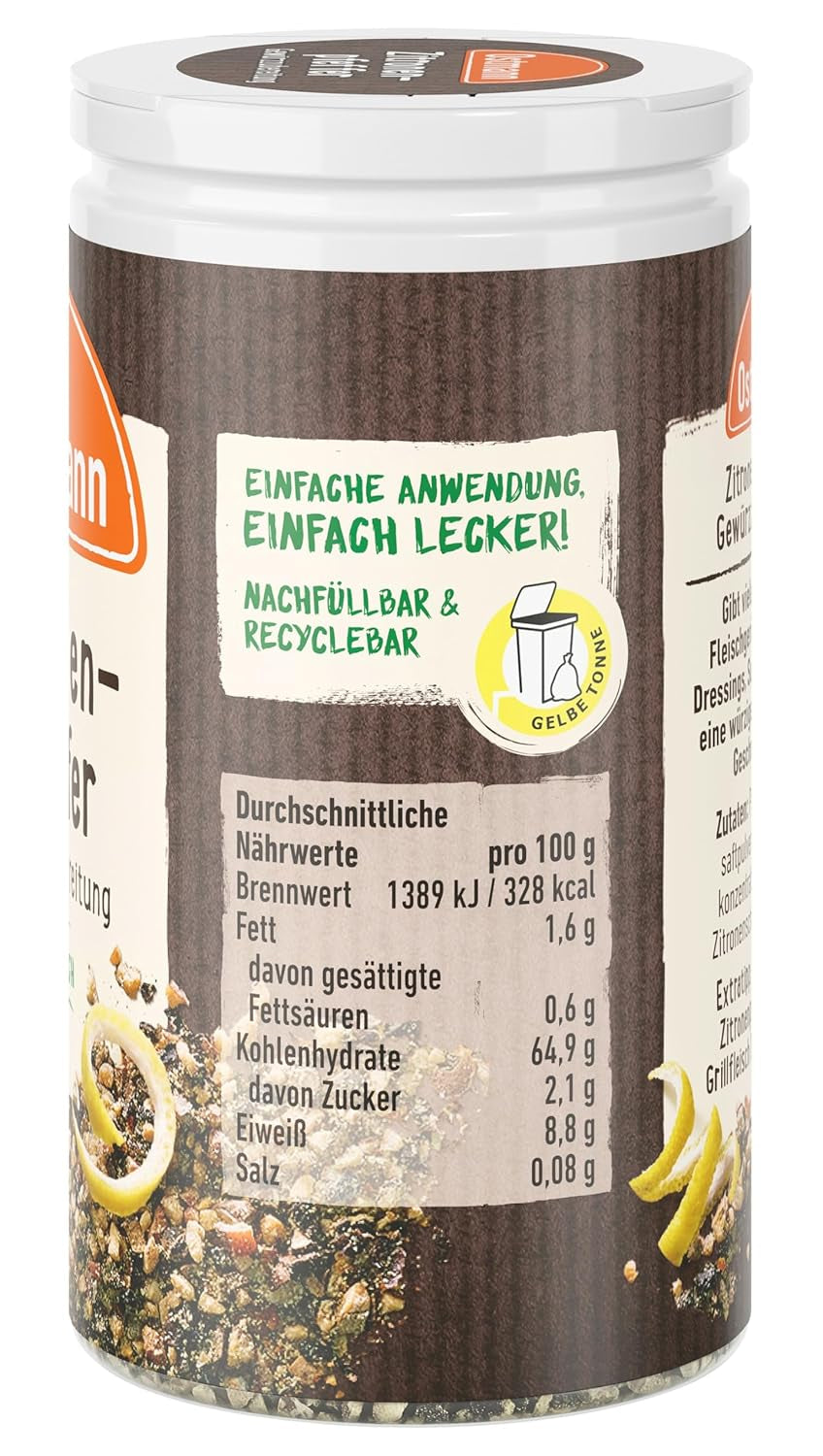 Ostmann Gewürze - Zitronenpfeffer Gewürzzubereitung | Pour vinaigrettes, sauces et plats de poisson 40 g dans Der Streudose