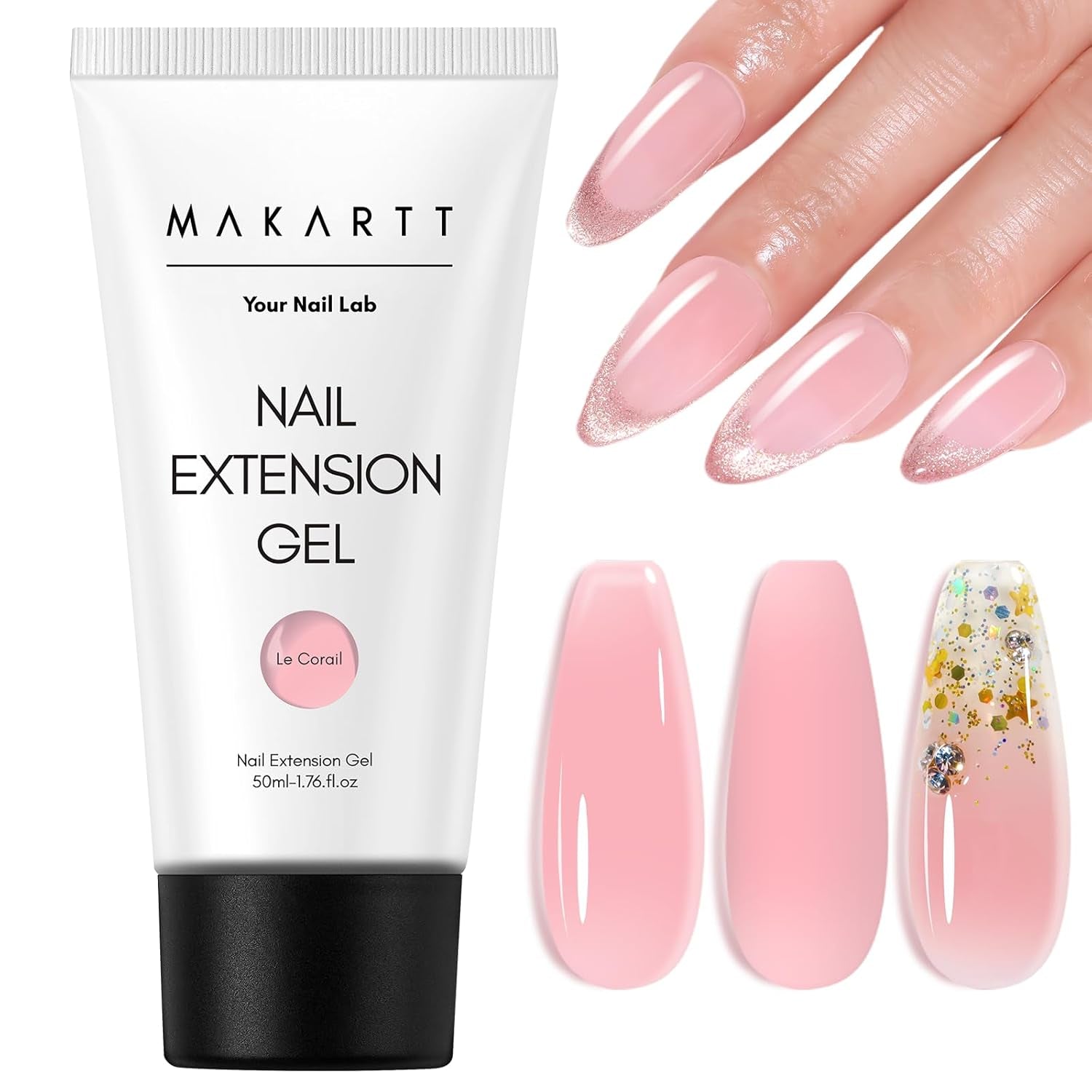 Makartt Poly Nail Extension Gel - 50 ML Extension Builder Acrylique Poly Nail Aufbaugel Extender Gel pour Gel Nägel pour Nagelverlängerung, Nagelstärkung, Nail Art Décoration(Transparent)