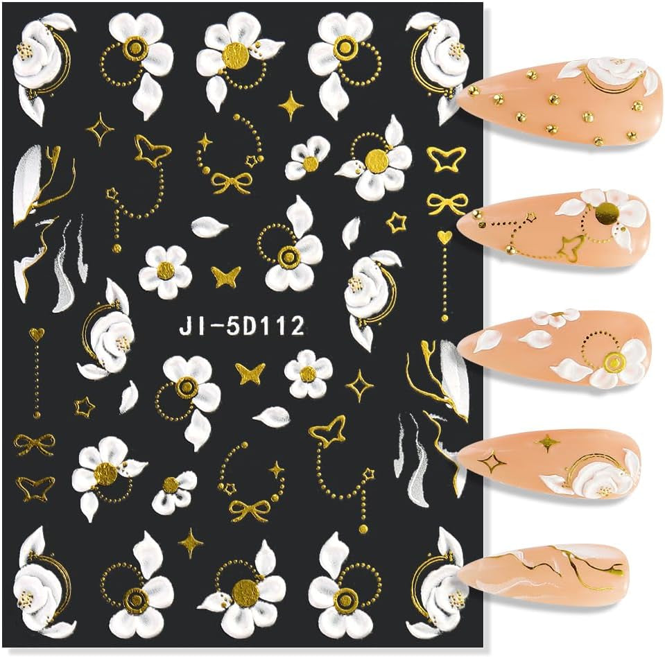 5D Fleurs Autocollantes Pour Ongles Feuilles De Feuilles Autocollantes Acryliques Feuilles Autocollantes Pour Ongles Schmetterling Feuilles De Fleurs Autocollants Pour Ongles Aufkleber Nägel Zubehör Flower Nail Art Stickers
