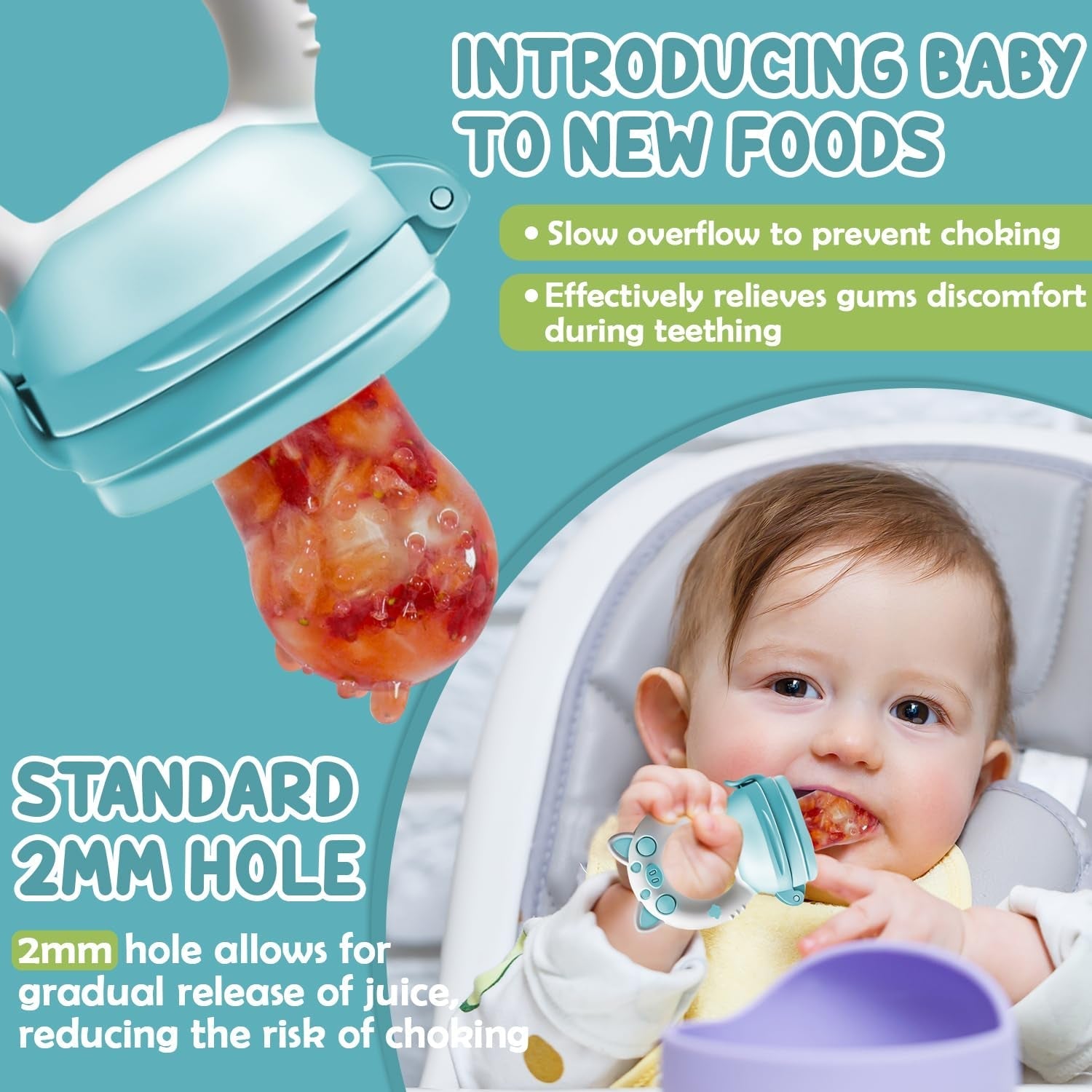 Sucettes aux fruits pour bébé, paquet de 2 sucettes aux fruits pour bébés à partir de 3 mois, version améliorée 2023, tétines à remplir, tétines au porridge, tétines aux fruits pour bébés, sans BPA, 8 tétines en silicone en 3 tailles