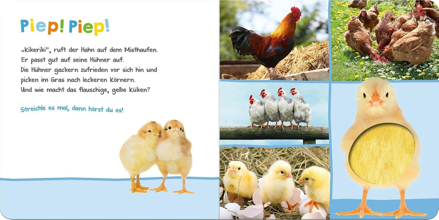 Écoute, qui cela pourrait-il être ? - Animaux de la ferme : caresser et écouter | Livre d'images en carton de haute qualité avec 5 sons et éléments tactiles pour les enfants de plus de 18 mois Baby Toys Naty Shop