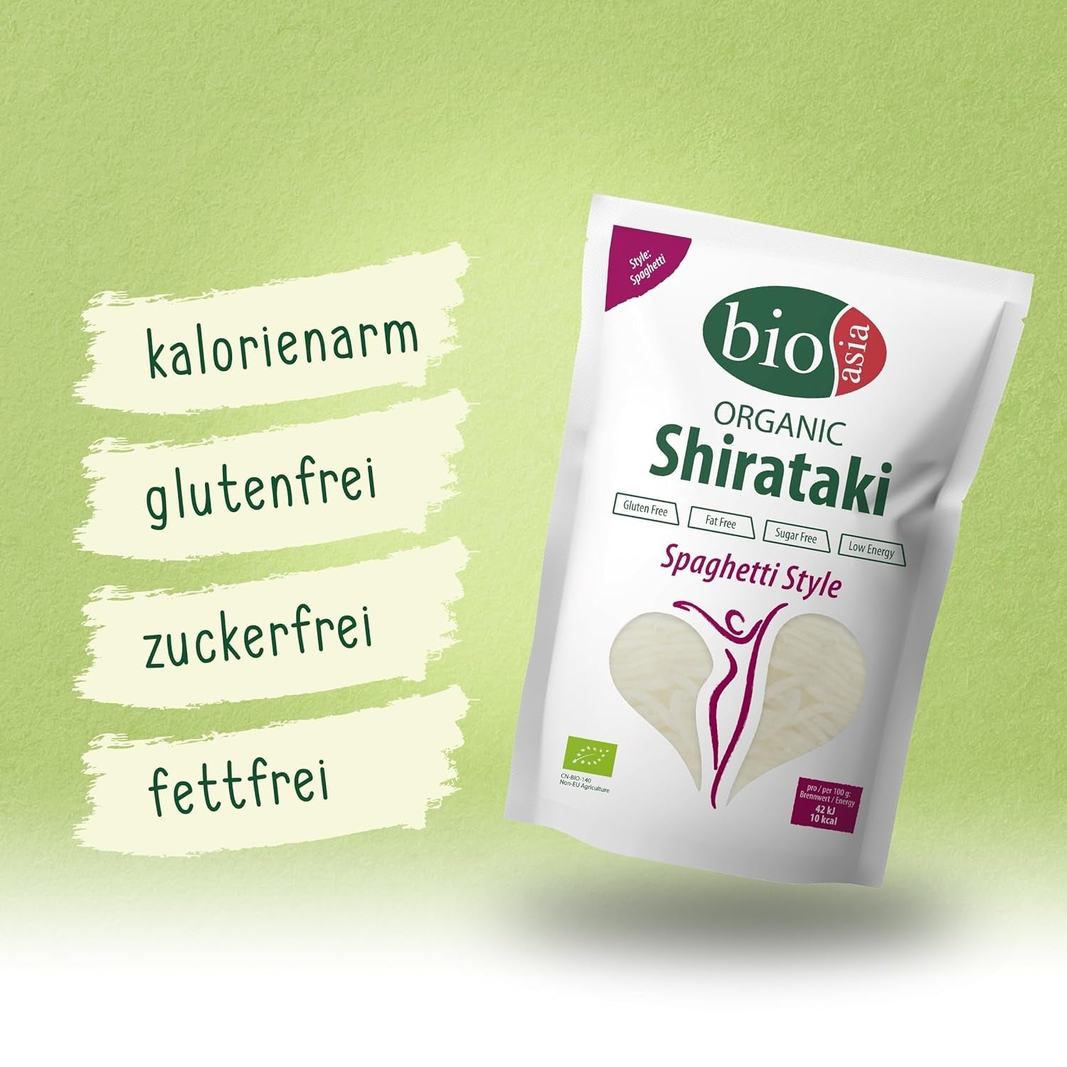 Bioasia Bio Shirataki Spaghetti – Nudeln aus aus Bio-Konjakmehl – ​​​​Mit niedrigem Kaloriengehalt – Zucker-, fett- und glutenfrei (1 x 270 g)