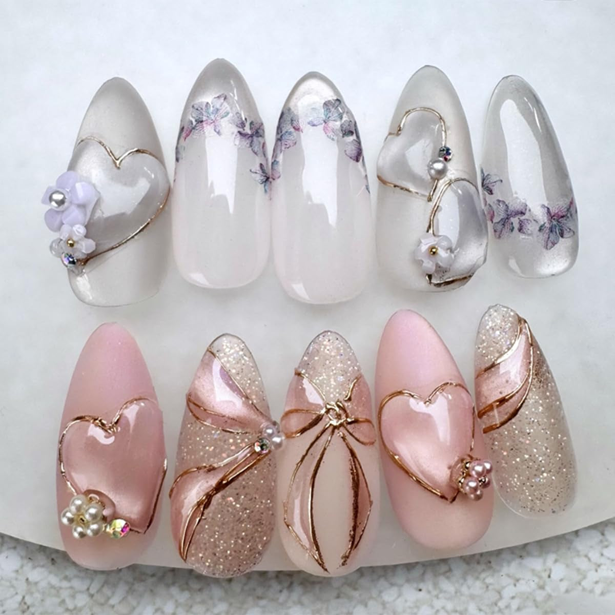 Moonglow Faux Ongles Magnétiques Courts, Rose Amande Rouge Dégradé Paillettes Oeil de Chat avec Colle, Rose Rouge Ombre Paillettes Photothérapie Ongles Artificiels pour Femmes et Filles