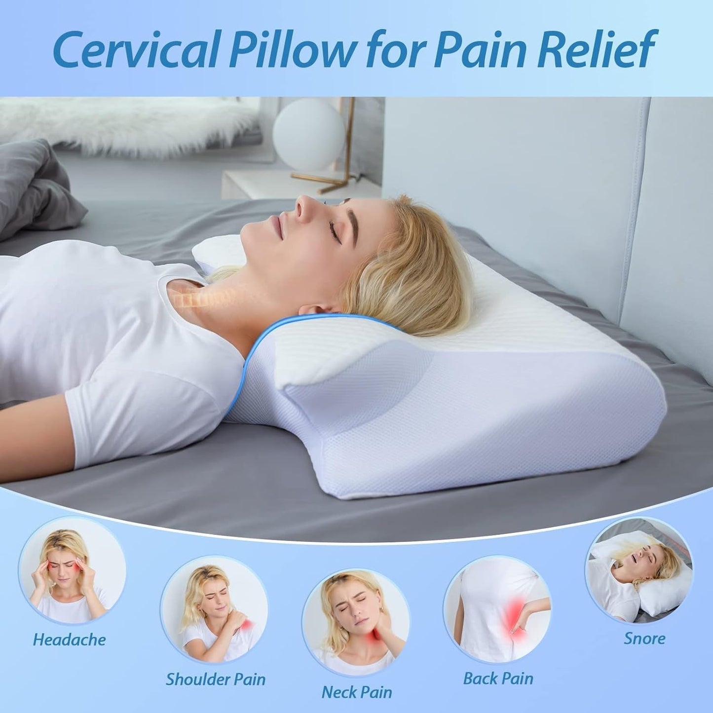 HOMCA Oreiller cervical Oreiller orthopédique 2 en 1 Oreiller en mousse à mémoire de forme Oreiller de soutien du cou Oreiller de tête ergonomique pour douleurs dorsales, latérales et abdominales 60 X 13/11 X 40 cm Naty Shop Oreillers orthopédiques cervicaux