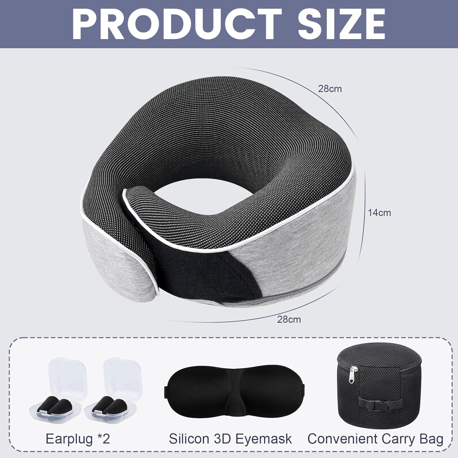 Oreiller cervical Oreiller de voyage en mousse à mémoire de forme Oreiller cervical en mousse à mémoire de forme au design ergonomique avec masque pour les yeux 2 bouchons d'oreille et sac de rangement Parfait pour dormir sur la route en voyage Naty Shop Oreillers orthopédiques cervicaux
