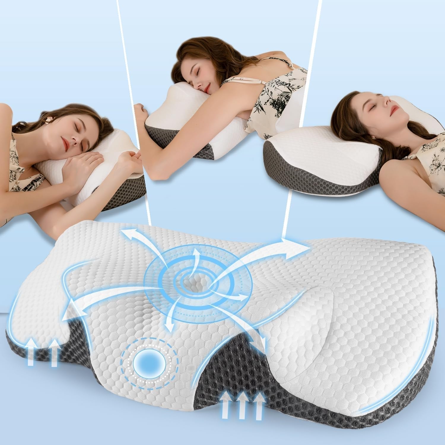 Oreiller cervical Oreiller orthopédique pour douleurs cervicales Oreiller en mousse à mémoire de forme Oreiller ergonomique pour un soutien optimal Oreiller de soutien cervical pour supports latéraux du dos et abdominaux Oreillers orthopédiques cervicaux Naty Shop
