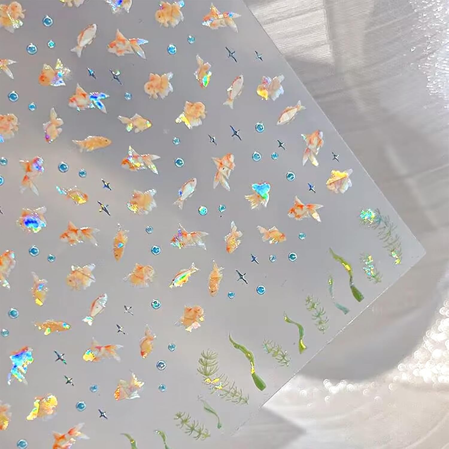 2 Stück Selfklebende Nagelsticker Mit Muscheleffekt, Vierstrahlstern et Goldfisch Design, Nagelaufkleber Für Fingernägel, Nail Art Zubehör Für Gelnägel