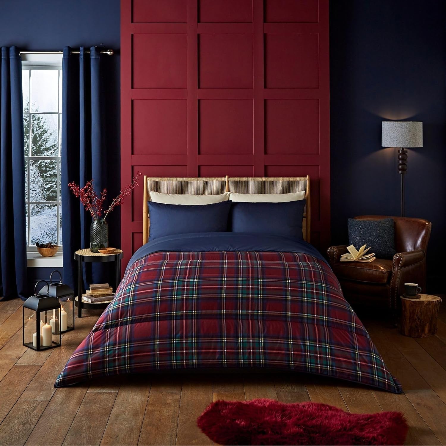 Couverture polaire Sherpa confortable Night Lark, tartan rouge classique, 9 Tog, luxueuse, moelleuse, épaisse et réversible, parfaite pour un canapé, un lit, un canapé. Hypoallergénique, lavable en machine, Taille : Lits et couettes Night Lark Classic Red Tartan King Size