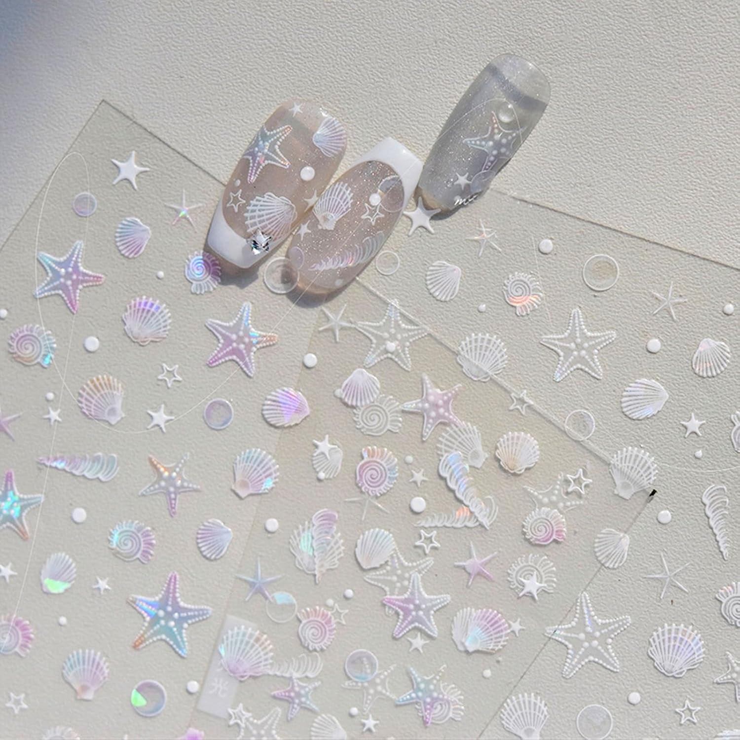 JMEOWIO Autocollant de manucure 3D Aurora Muschel Seestern Nail Art autocollant autocollant autocollant 5D stéréoscopique Ozean thème décoration Design de manucure 1 pièce