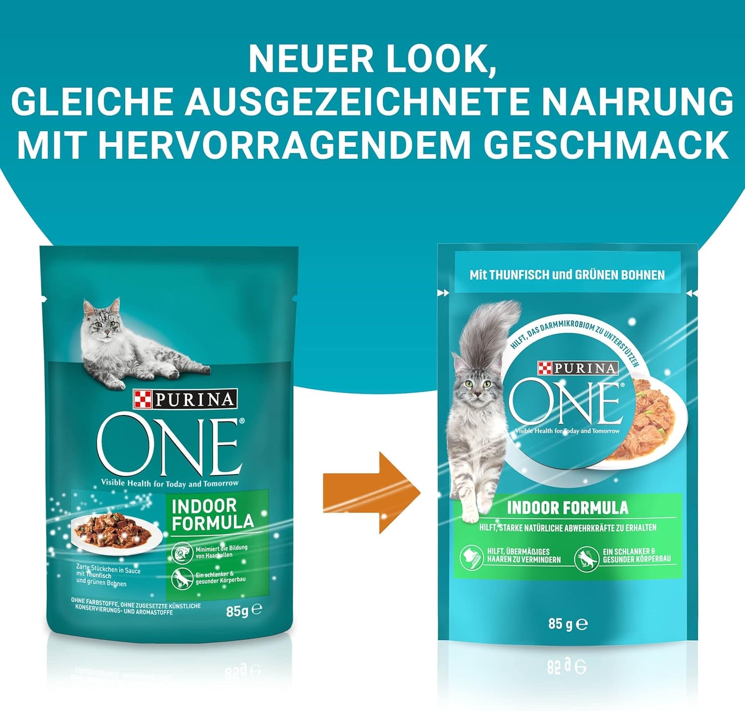 PURINA ONE Indoor Formula Nourriture humide pour chat, morceaux tendres dans une sauce au thon maison, paquet de 26 (26 x 85 g)