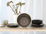 CreaTable, 23588, Série MANDALA GOLD - Noir, Service de table 12 pièces, Service d'assiettes en porcelaine, Passe au lave-vaisselle et au micro-ondes, Fabrication de qualité