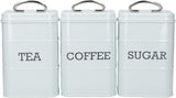 KitchenCraft Living Nostalgia Lot de 3 pots de conservation pour thé, sucre, café dans une boîte cadeau en acier crème antique 11 cm x 11 cm x 17 cm Boîtes de conservation vintage bleu Naty Shop crème antique