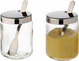 APS 40415 Moutardier, lot de 2, chacun Ø 5 cm, H : 6 cm, verre, acier inoxydable, incl. cuillère et couvercle