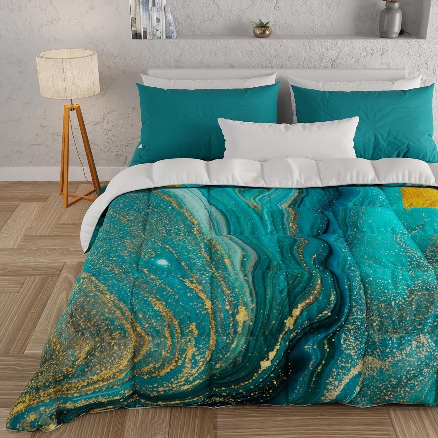 PETTI Artigiani Italiani - Couette d'hiver, Couette d'hiver, Couette simple, Double face, Impression monochrome et numérique, microfibre 100% antiallergique, Made in Italy Couettes et couettes Naty Shop Marbre vert 160 X 190 Cm