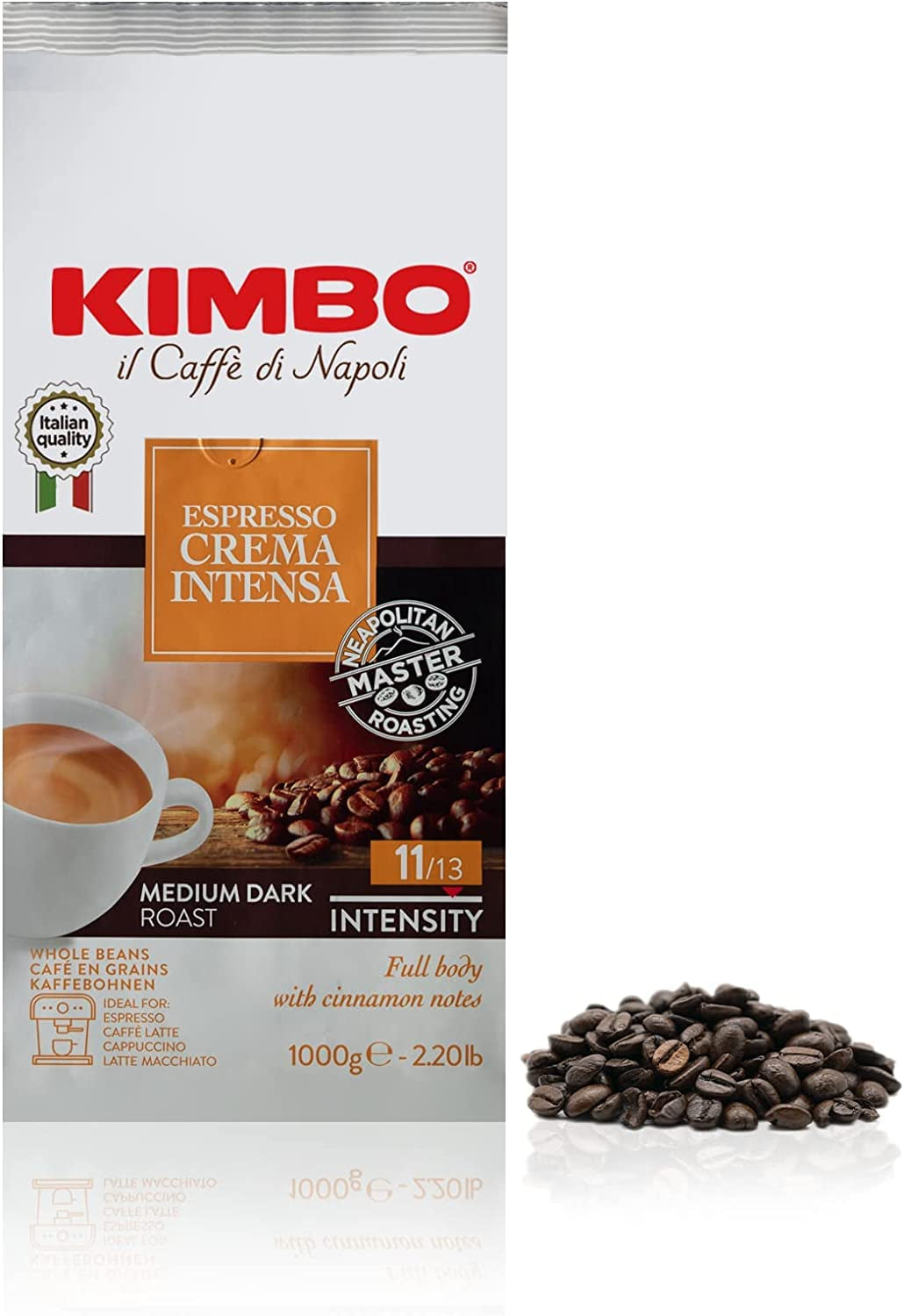 3x Café en grains Espresso Crème Intense, torréfaction moyennement foncée, grains de café entiers, sac de 1 kg, café de Naples