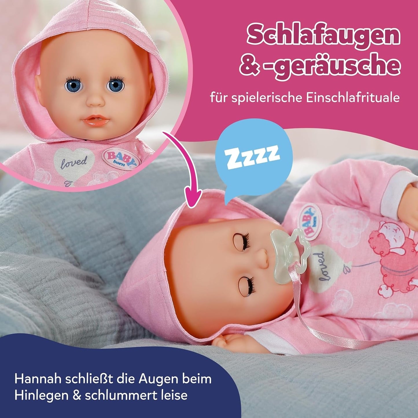 BABY Born Hannah Play with Me - Poupée bébé avec 5 fonctions - Corps en matière douce avec accessoires - Poupée de 36 cm - Fonctionne sur batterie - Convient aux enfants à partir de 1 an