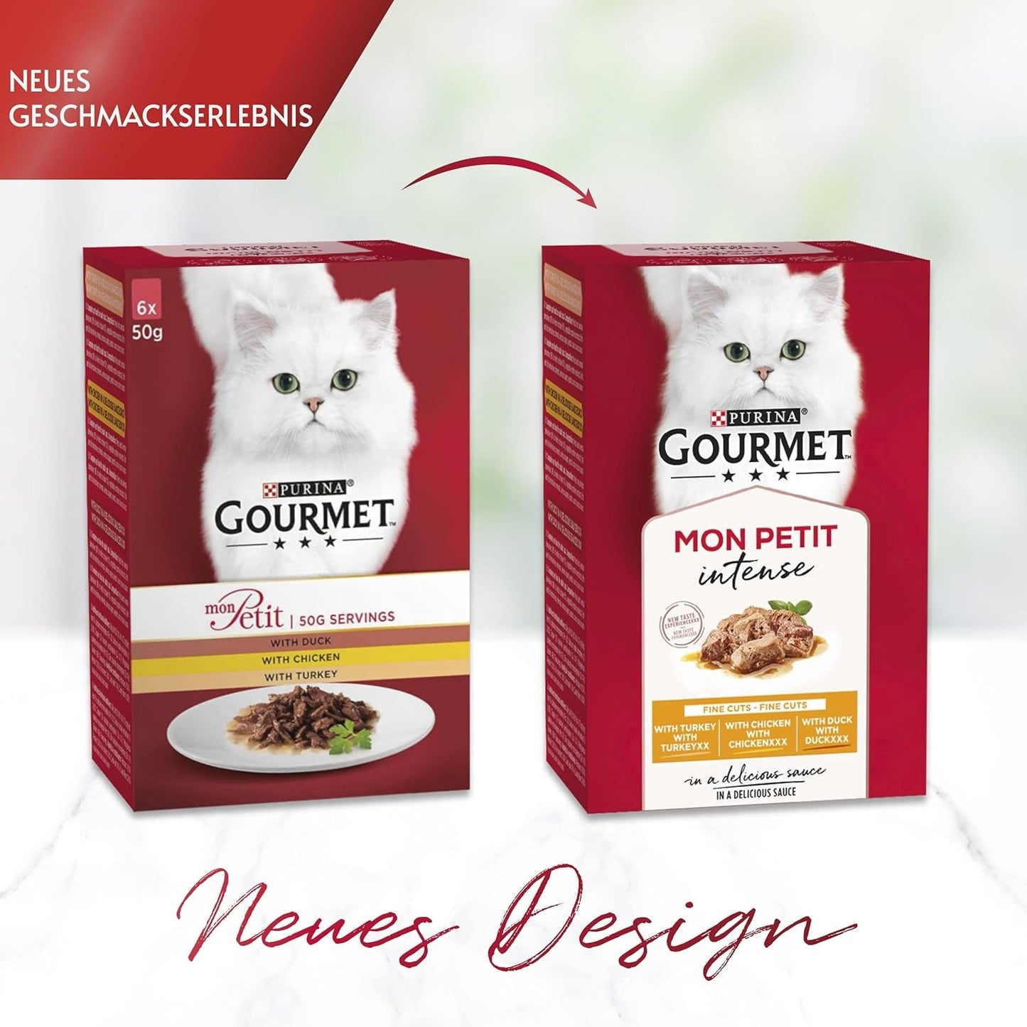 Gourmet Mon Petit Intense Nourriture humide pour chat, variété volaille, paquet de 8 (8 x 6 sachets de 50 g chacun)