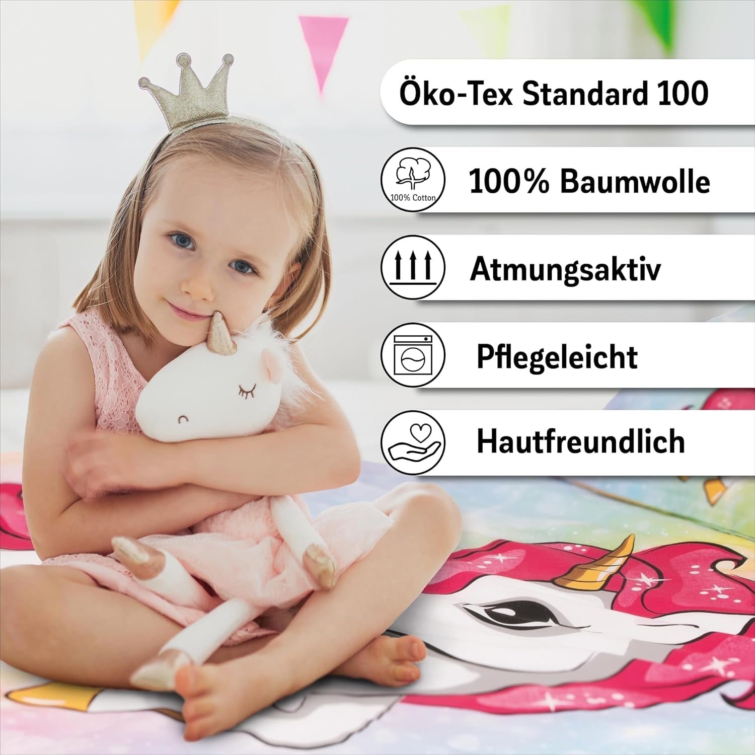 Linge de lit fille, Licorne, 100 x 135 cm et 40 x 60 cm, en coton Linge de lit - enfant Naty Shop