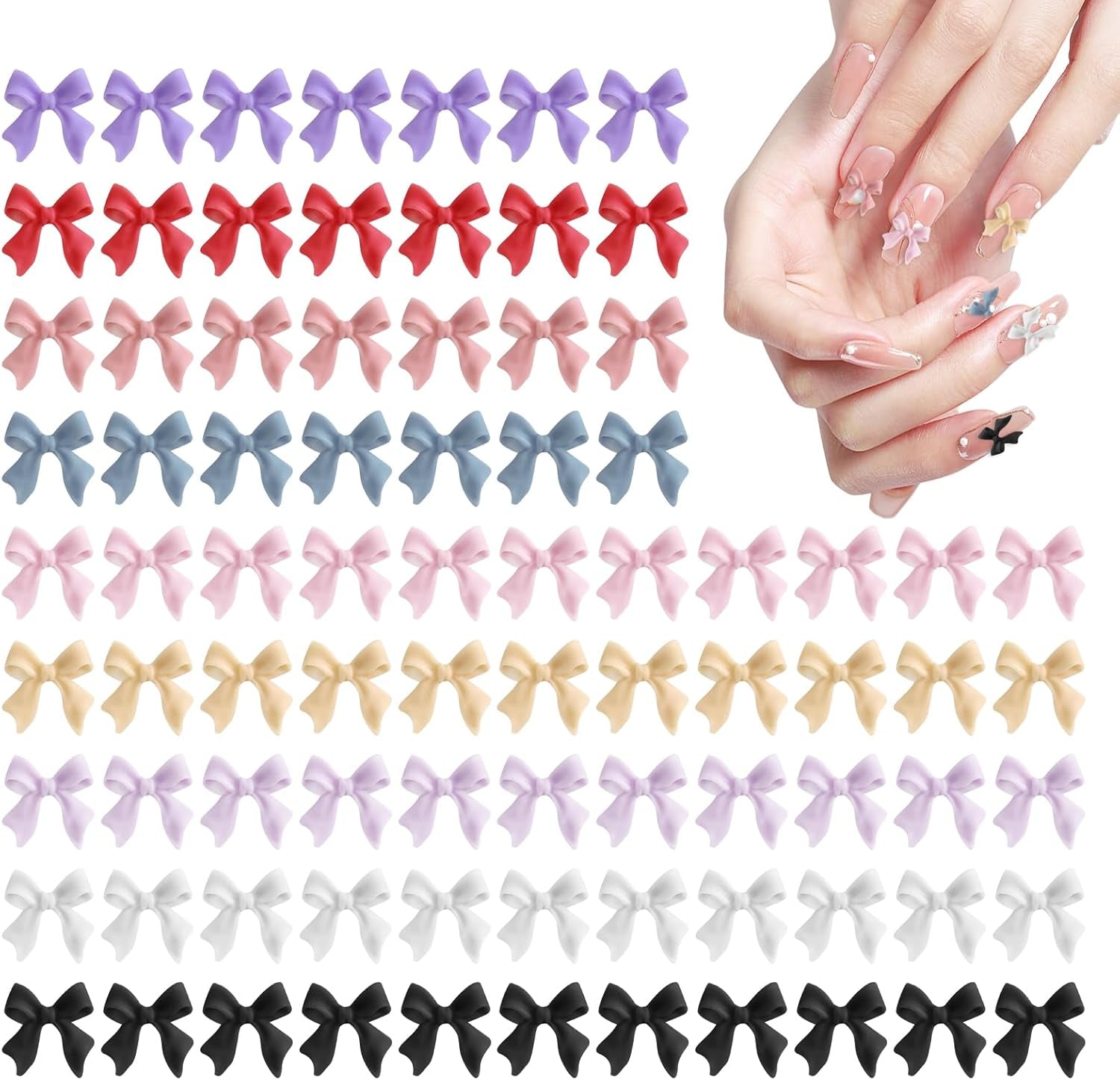 100 pièces Ensembles de décorations d'ongles 3D Schleifen Nagelanhänger Nagelkunst Dekorationen Schleife Für Acrylnägel, Süße Kawaii-Schleifenanhänger, Hübsche Nagel-Schleifenanhänger-Dekoration