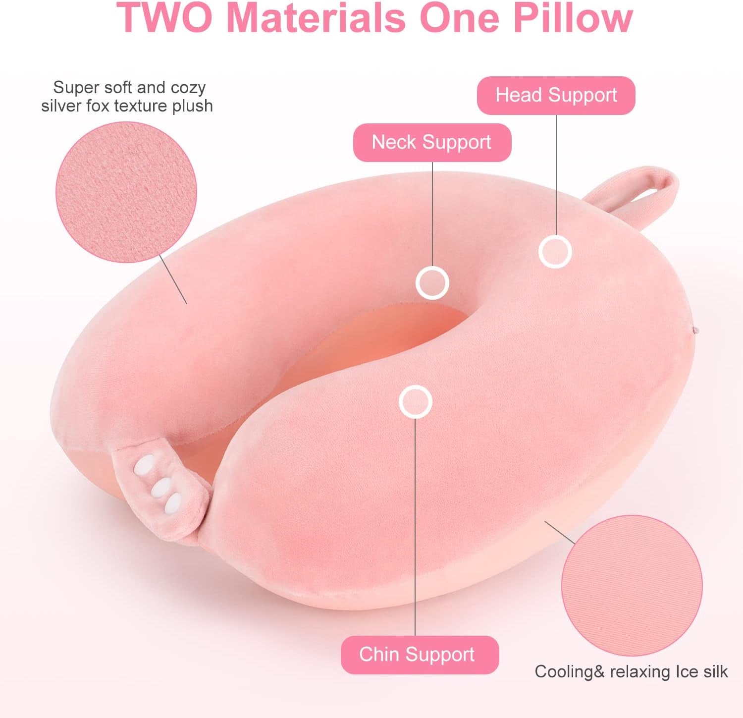 TALLGO Oreiller cervical de voyage, meilleur oreiller d'avion en mousse à mémoire de forme pour appui-tête, oreiller doux réglable pour avion, voiture et maison, oreillers orthopédiques cervicaux roses Naty Shop