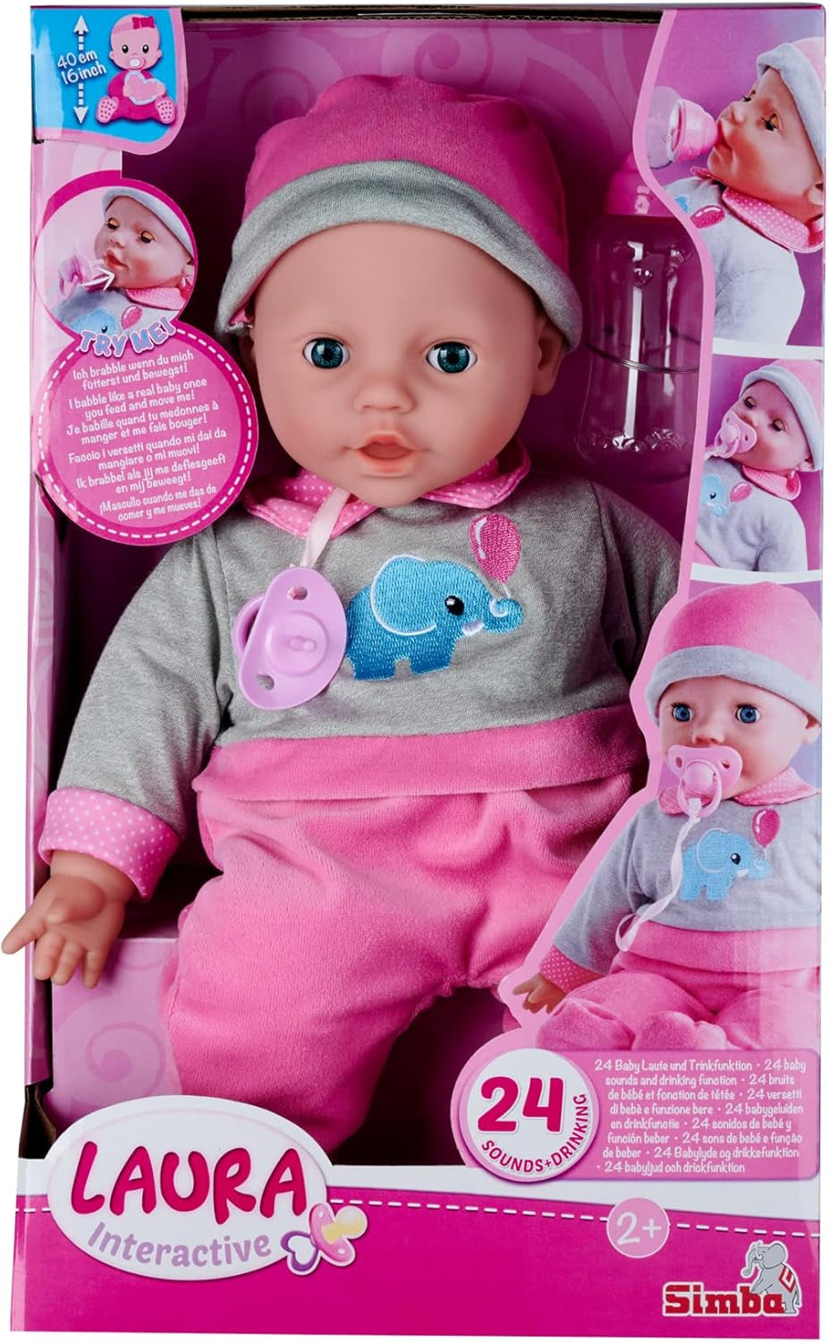 Simba 105140066 - Laura Interactive, poupée au corps mou et aux yeux endormis, babille en bougeant, boit au biberon et dort, 40 cm, poupée à partir de 2 ans Naty Shop Dolls Titre par défaut