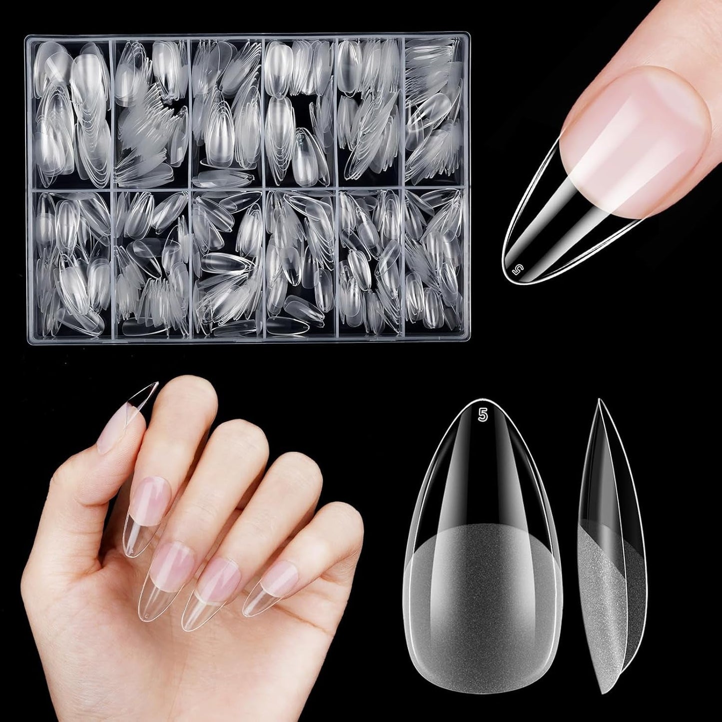 Ongles artificiels courts 500 pièces bouts d'ongles à couverture complète en gel souple pour ongles en gel 12 tailles bouts d'ongles pré-polis pour ongles en gel Ongles artificiels courts Extensions d'ongles de cercueil avec boîte