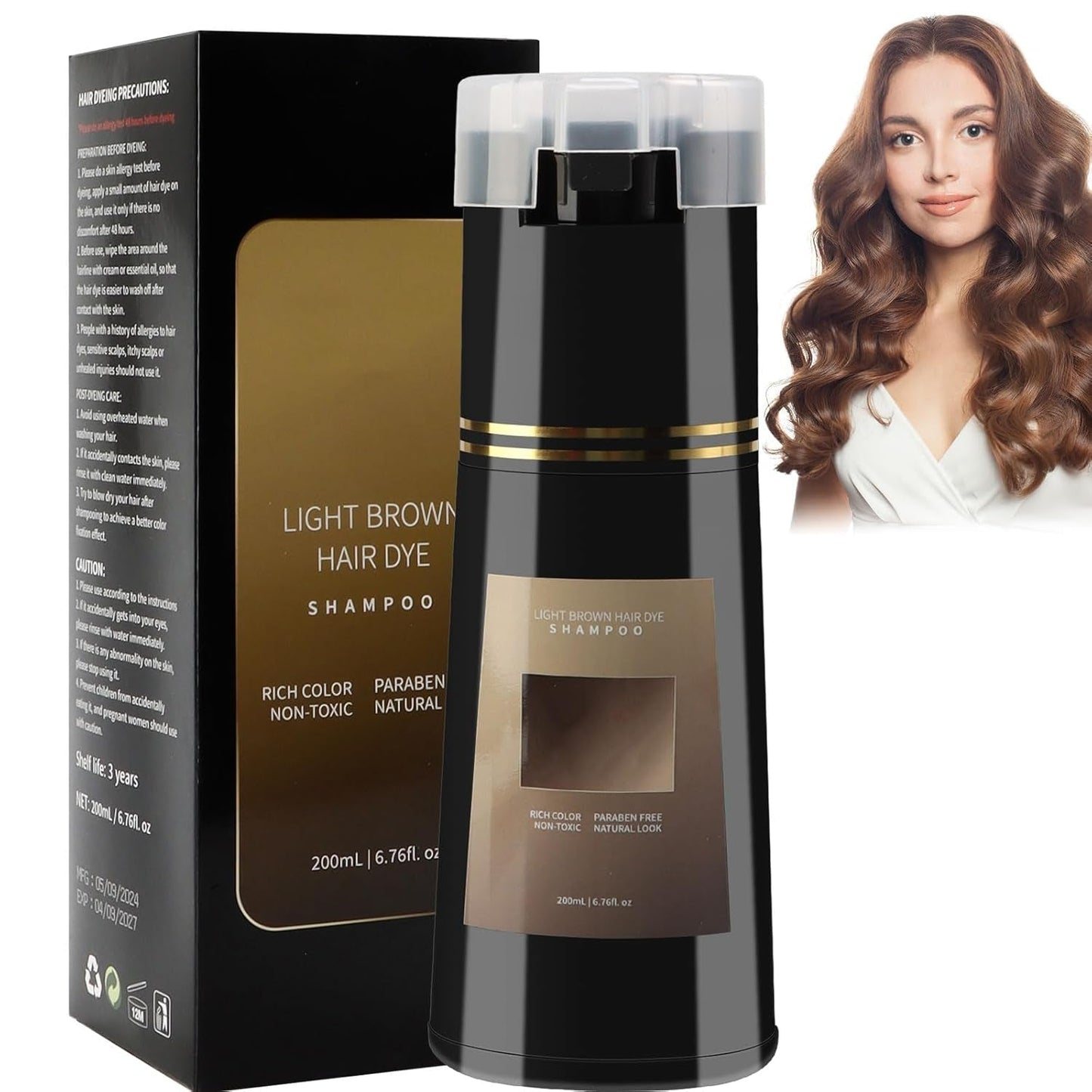 Shampoing pour coloration de cheveux, shampoing pour coloration instantanée 3 en 1, shampoing pour coloration instantanée des cheveux, shampoing pour coloration de cheveux noirs, shampoing pour coloration de cheveux (brun clair) Naty Shop Hair Dye Default Title