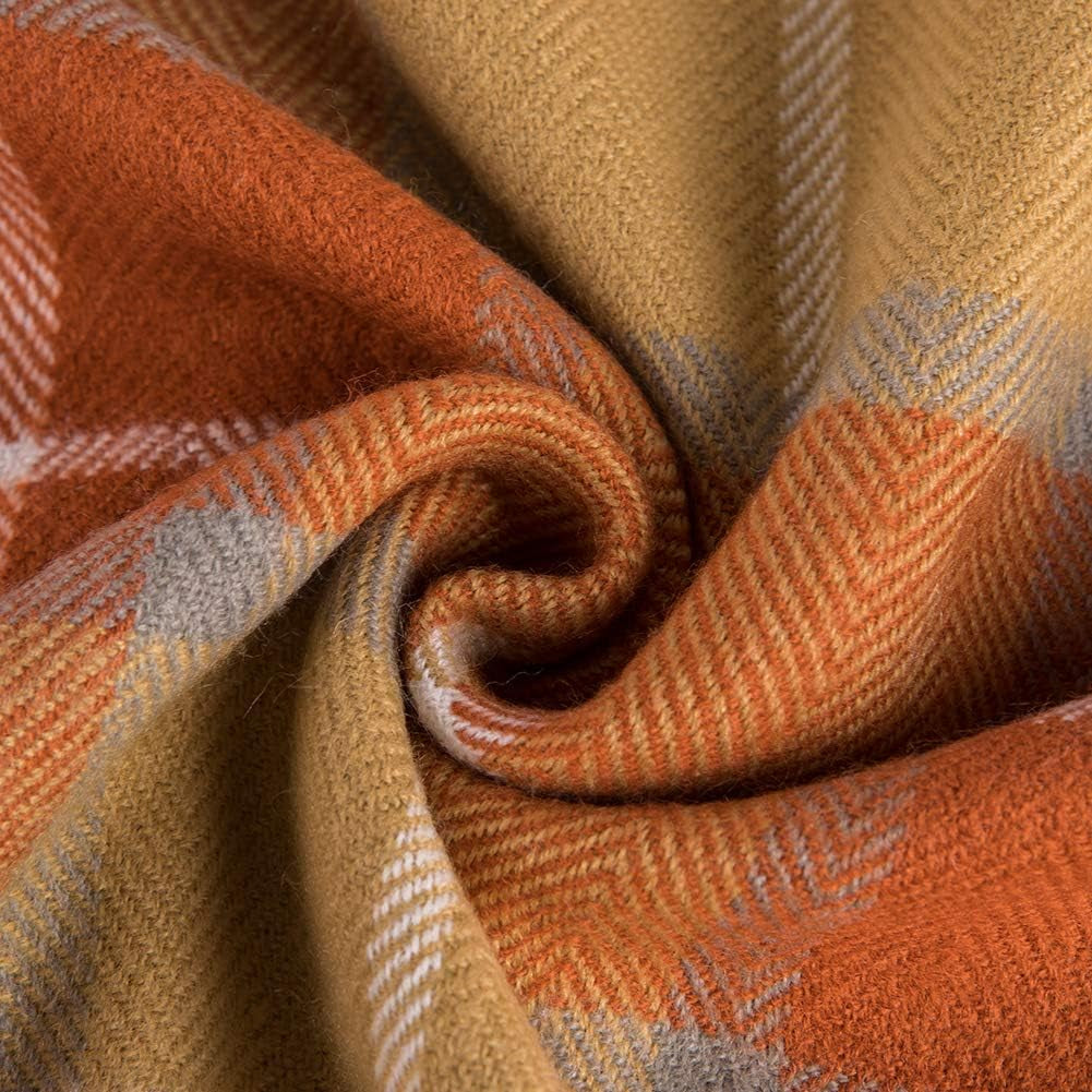 G Lake Couverture à carreaux orange en acrylique doux réversible à franges colorées, cadeau pour décorations de Noël 127 cm de large x 170,2 cm L-lits et couvertures orange citrouille G Lake