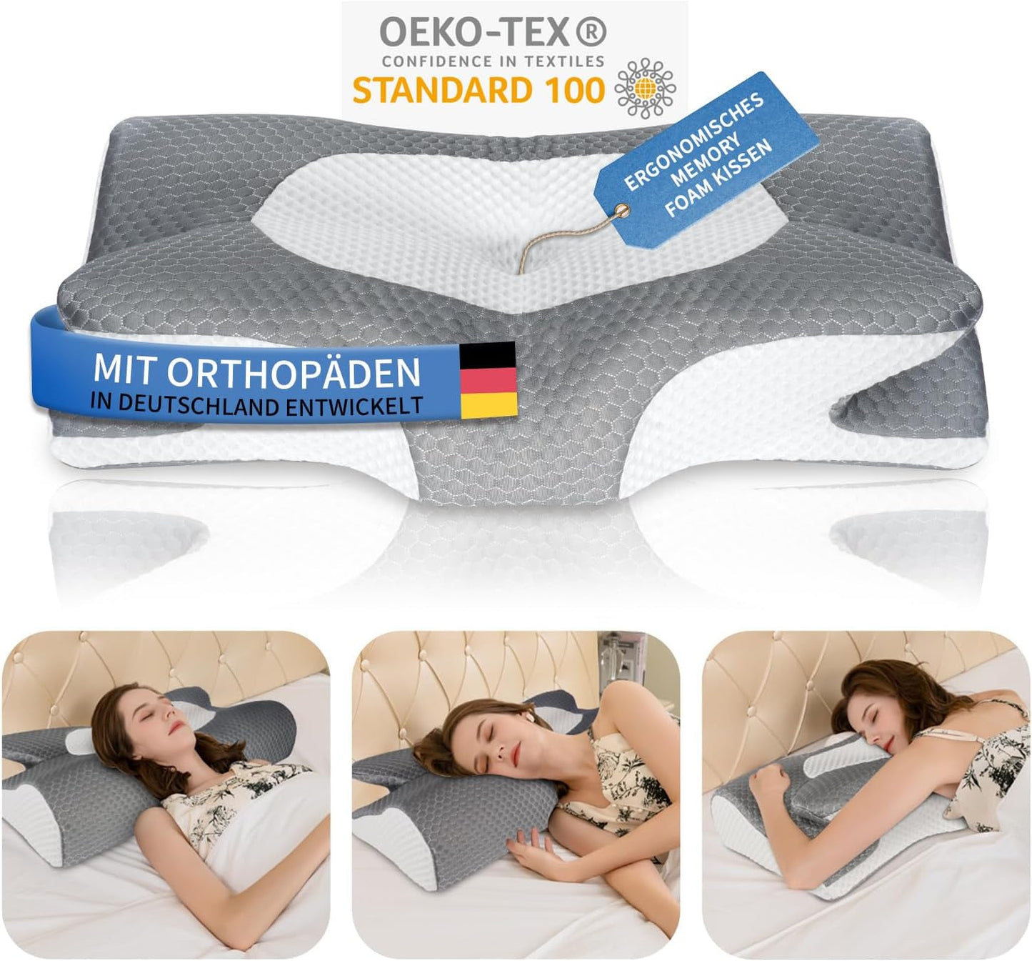 IDEA Oreiller Oreiller en Mousse à Mémoire de Forme, Oreiller Ergonomique Oreiller Orthopédique pour Douleurs Cervicales, Oreiller de Couchage pour Douleurs Latérales du Dos et Abdominales, Oreiller Cervical Oreiller Anti-Ronflement pour Adultes Oreillers Orthopédiques Cervicaux Naty Shop