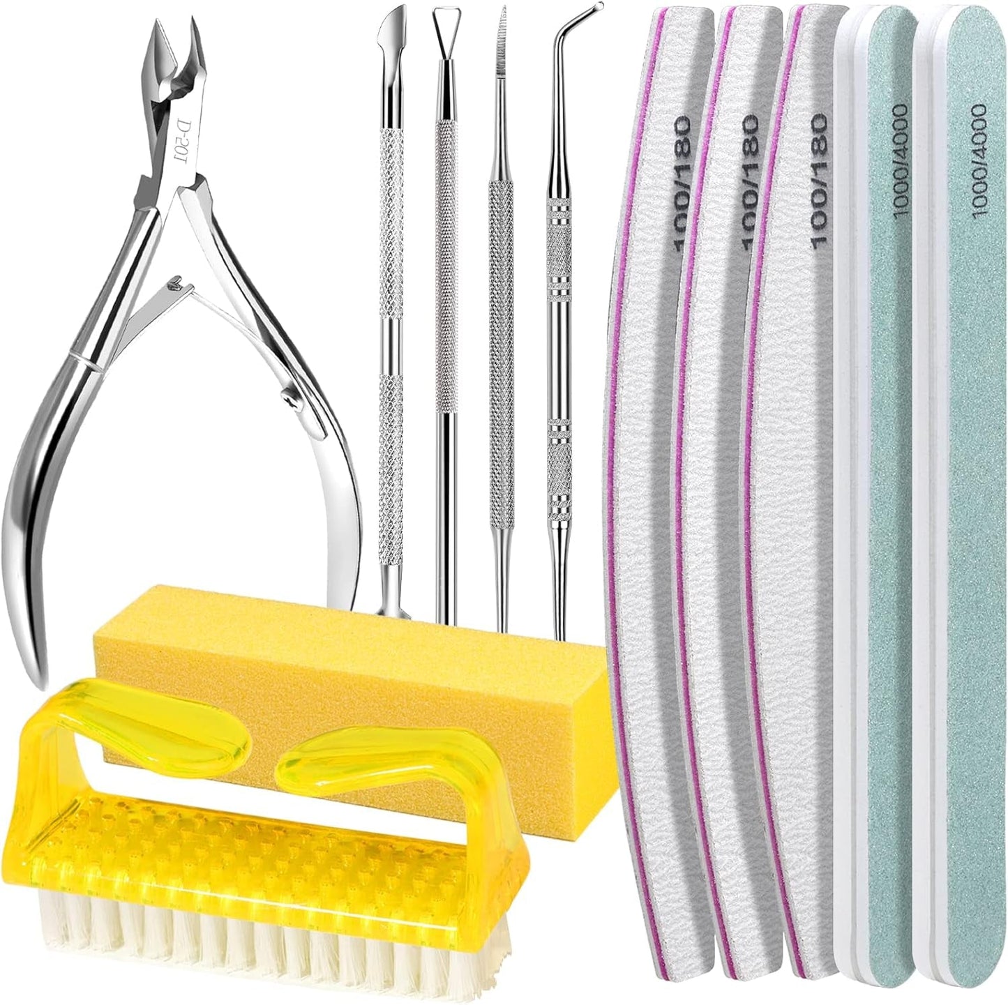 FANDAMEI Kit de Manucure, Buffer Für Gelnägel, Nagelfeile 100/180, Nagelfeilen Für Gelnägel, Nagelhautschieber, Buffer Für Gelnägel, Feilen Für Gelnägel, Nagelzange, Nagelfeilen Set, Maniküre & Pedicure Set