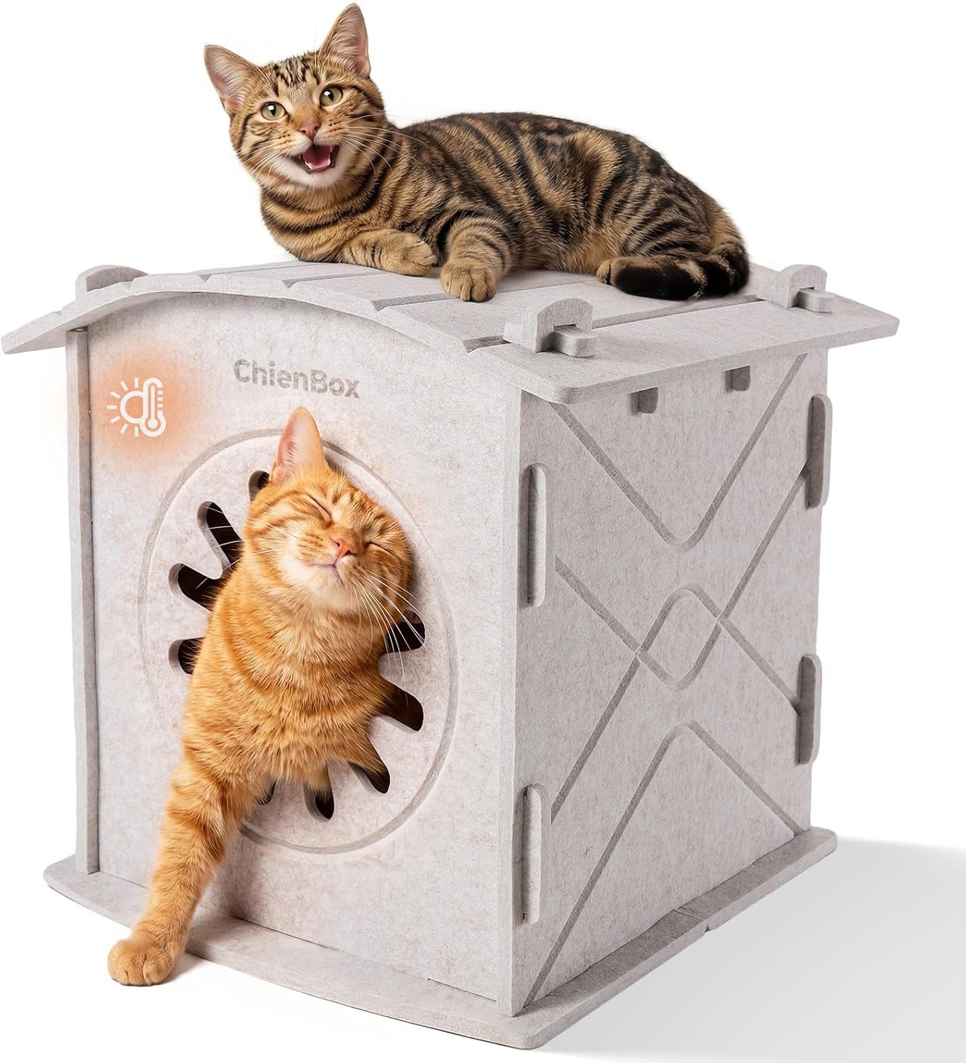 Katzenhaus Indoor aus Filz: Warmes Und Gemütliches Katzenbett, Katzenhöhle mit beruhigendem Kratzbogen, Robuste & Kratzfeste Katze Höhle, Abnehmbares Katzen Bett, Katzen Haus 38 x 36 x 38 cm