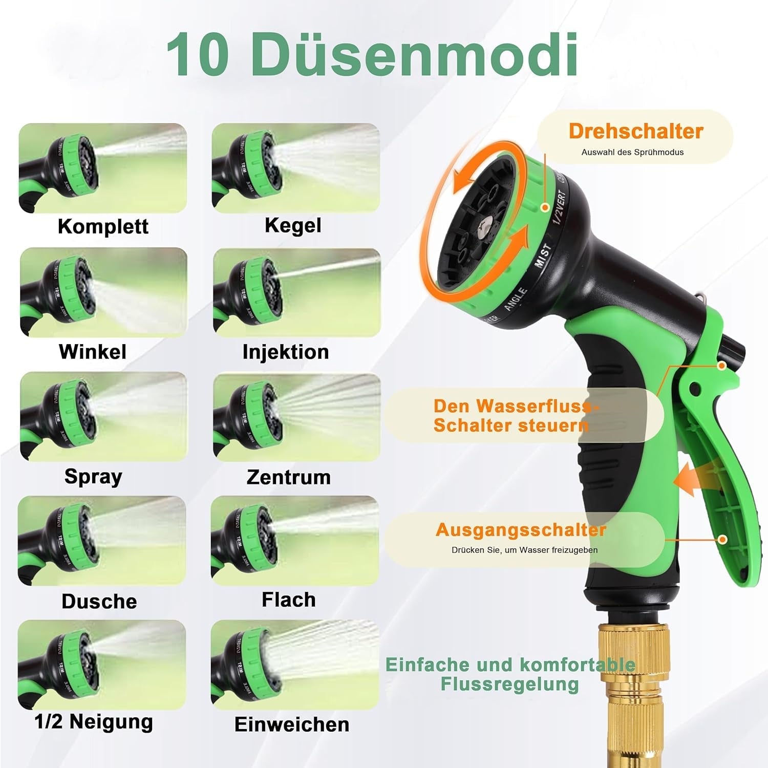 Tuyau d'arrosage extensible de 45 m, tuyau d'eau flexible rétractable automatique, 10 modes de pulvérisation, TPE 2500D, connecteurs métalliques, pour très grands jardins, agriculture, nettoyage