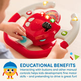 Battat en plastique, jouet interactif au volant BT2525Z également pour les voyages et les promenades en voiture avec lumières et sons pour les enfants de 2 ans et plus, rouge, compatible avec les voitures Bebe Toys Naty Shop